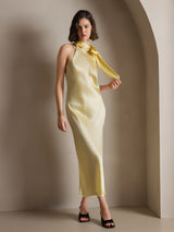 [Light Yellow] SilkSilky-UK Sleeveless Tie Neck Dress 006