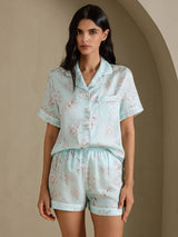 [Sky Floral] SilkSilky-UK Short Sleeve Notch Collar Women's Pyjamas 004