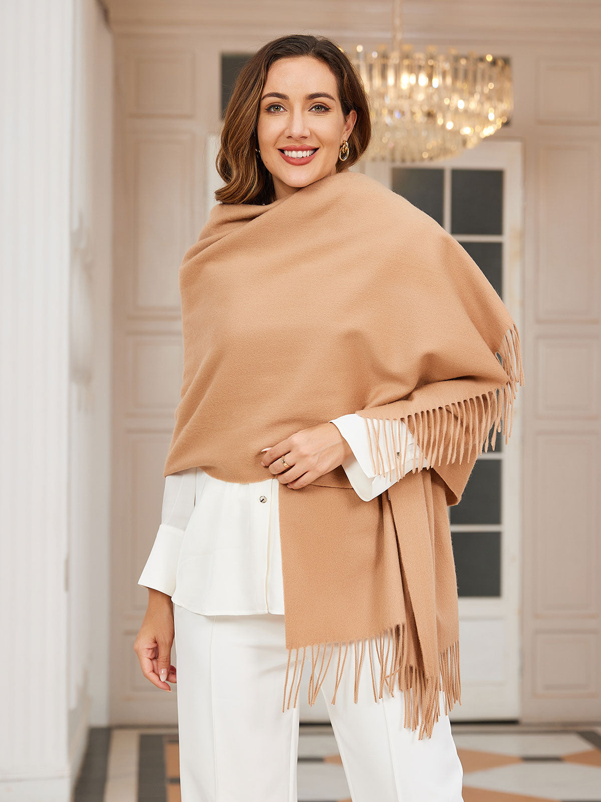 [Tan] SilkSilky-UK Wool Scarf 003