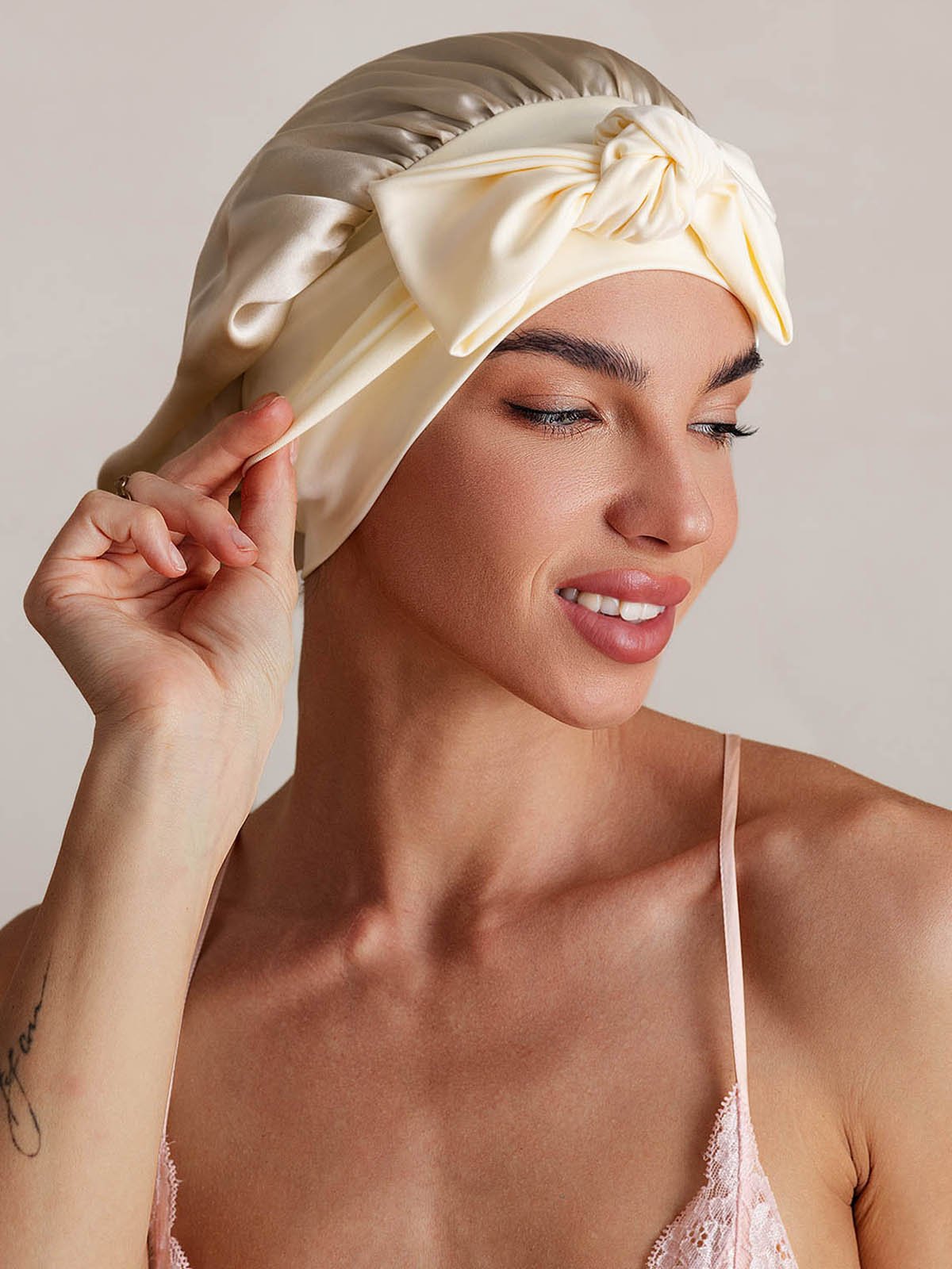 [Beige] SilkSilky-UK Pure Silk Sleep Cap 005