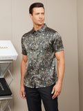 SilkSilky UK Silk Short Sleeve Collar Men's Shirt GrayishGreen 005