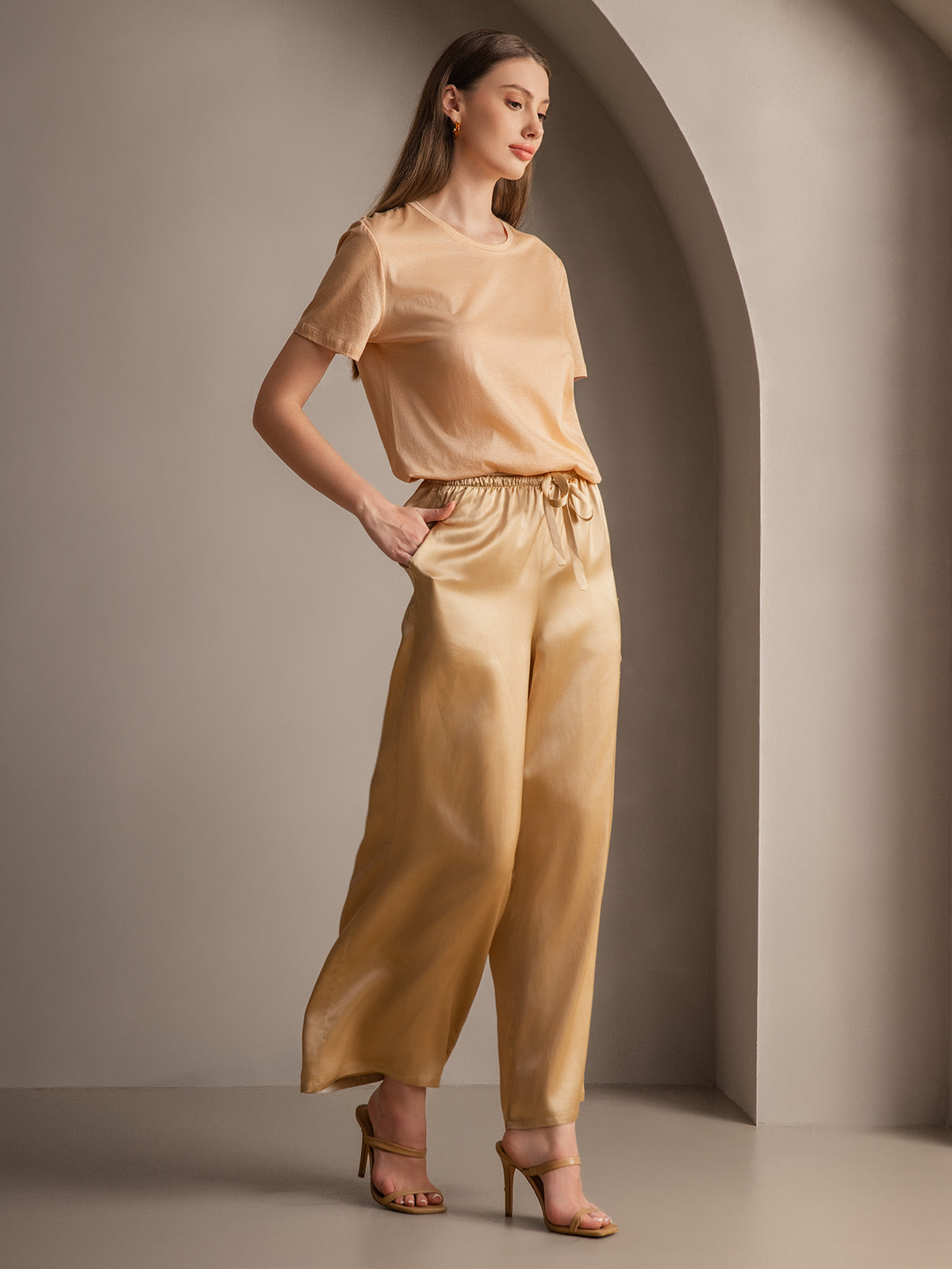 SilkSilky UK Pure Silk Womens Pants Champagne 002