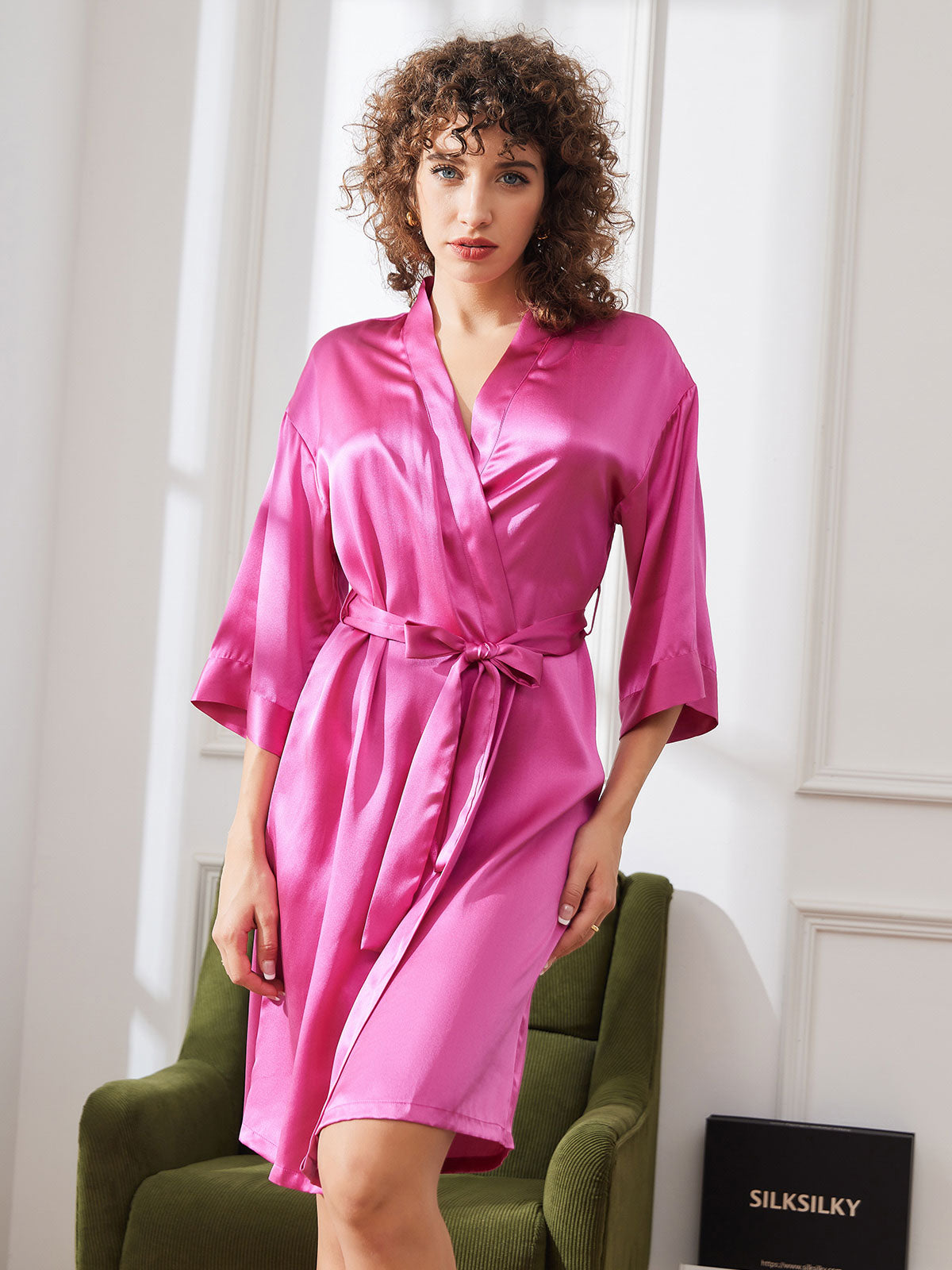 [Rose Red] SilkSilky-UK Pure Silk Womens Robe 004