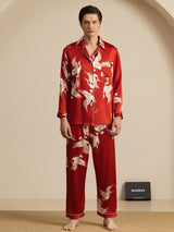 [Wine] SilkSilky-UK Long Sleeve Lapel Collar Men's Pyjamas 003