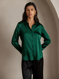 SilkSilky-UK Silk Long Sleeve Collar Women's Shirt DarkGreen 006