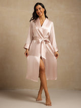 [Pink] SilkSilky-UK Pure Silk Collar Women's Dressing Gown 006,
