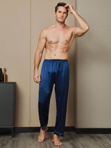 [Dark Blue] SilkSilky-UK Pure Silk Mens Sleep Bottoms 003,