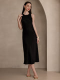 SilkSilky UK 19Momme Silk Sleeveless Round Neck Dress Black 006