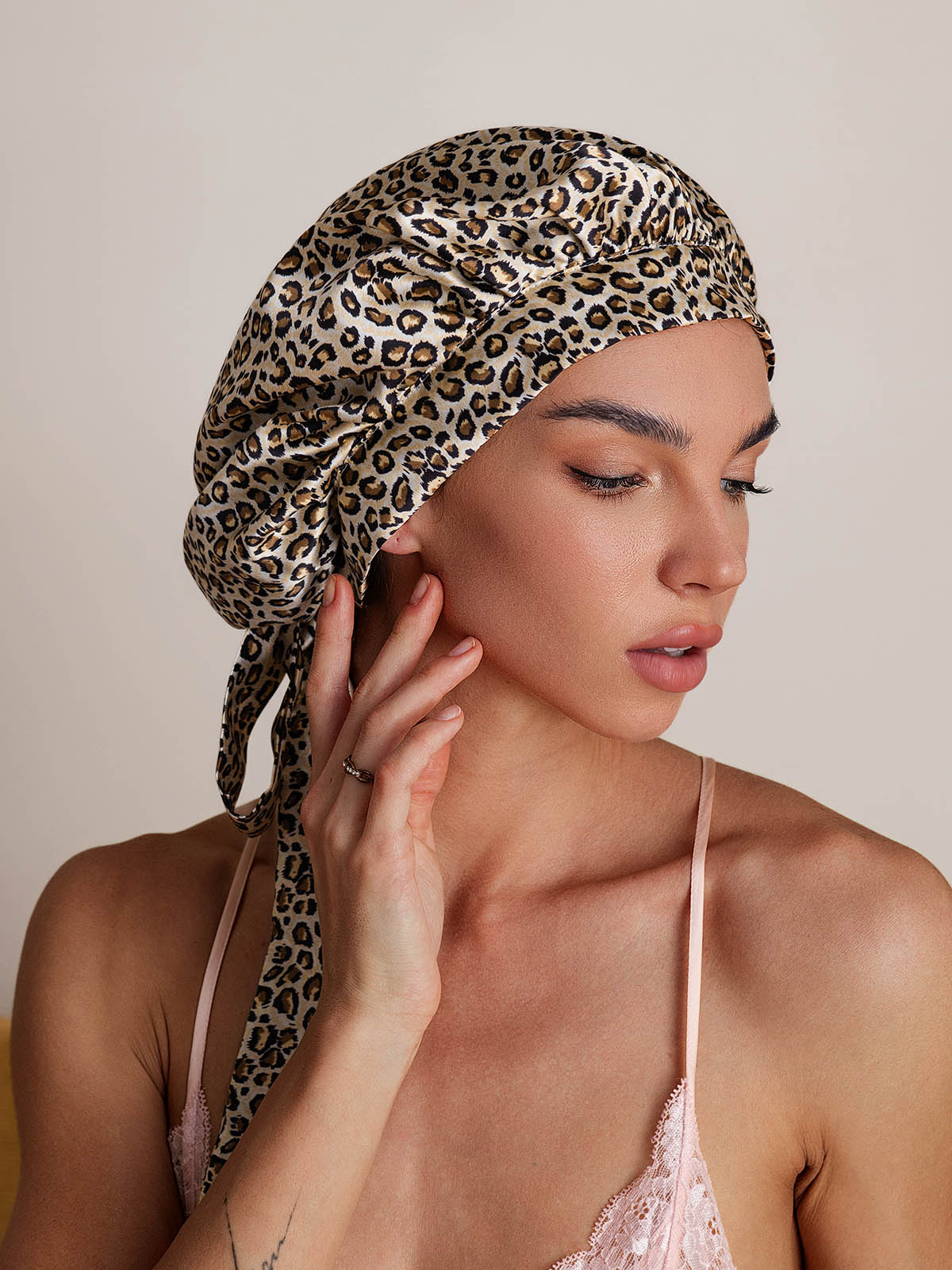 [Leopard] SilkSilky-UK Pure Silk Sleep Cap 001