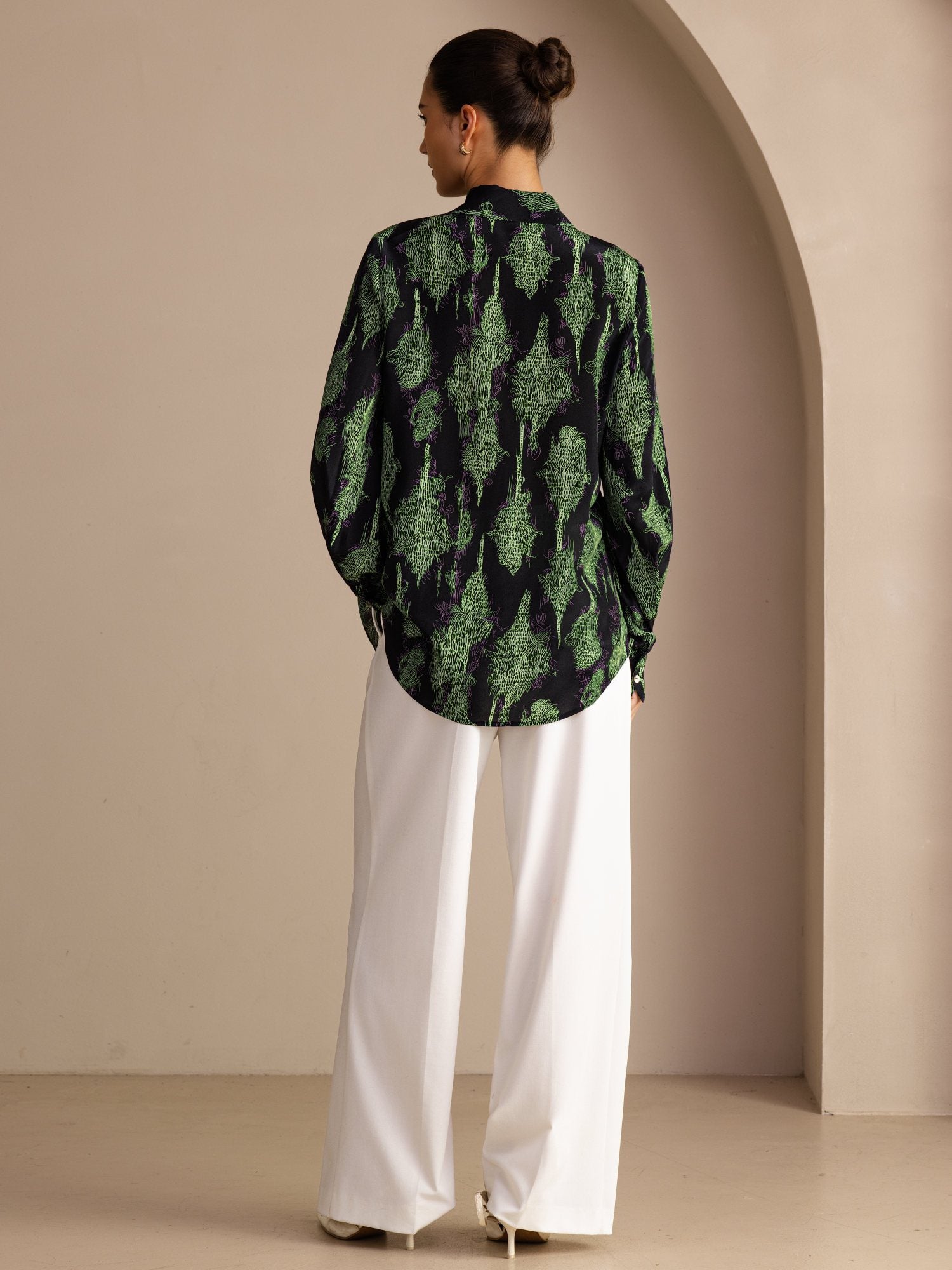 [Black Moss] SilkSilky-UK Long Sleeve Lapel Collar Blouse 002