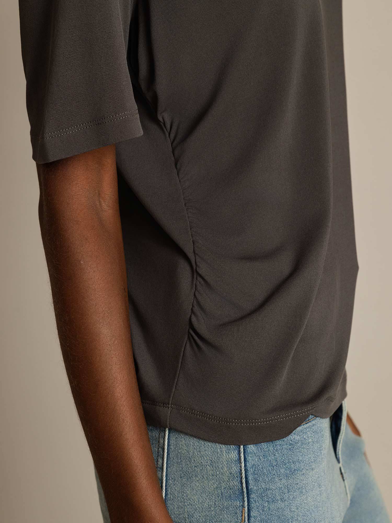 [Gray] SilkSilky-UK Pure Silk V Neck Women's T-Shirt 005