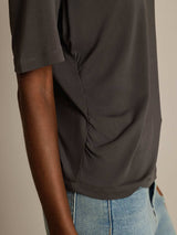 [Gray] SilkSilky-UK 100% High-Twist Silk Jersey Short Sleeve V Neck Women's T-Shirt 005