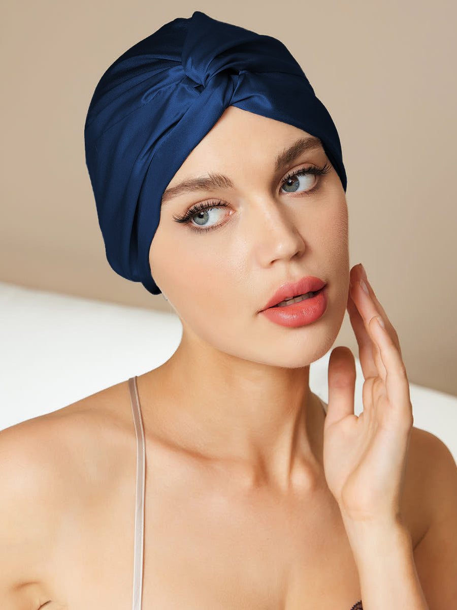 [Dark Blue] SilkSilky-UK Pure Silk Sleep Cap 001