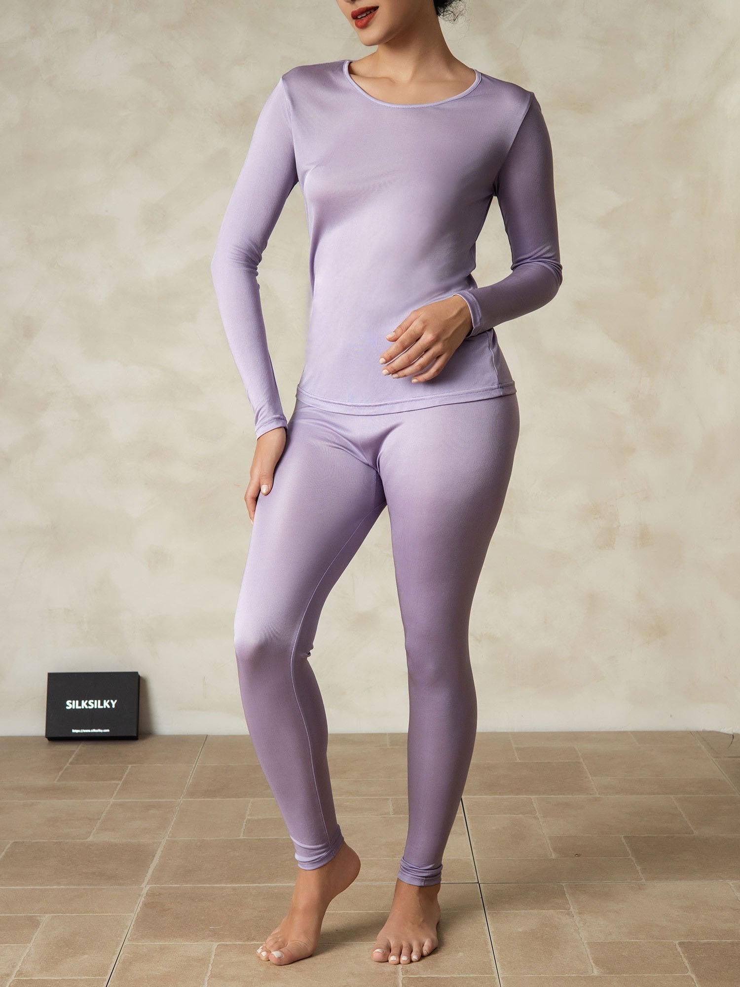 [Purple] SilkSilky-UK Silk Knitted Round Neck Long Johns 004