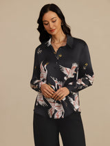 [Black] SilkSilky-UK Long Sleeve Lapel Collar Women's Shirt 004