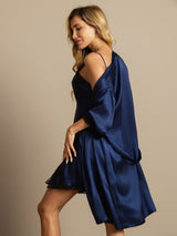 [Dark Blue] SilkSilky-UK Half Sleeve V Neck Nightdress&Dressing gowns 002