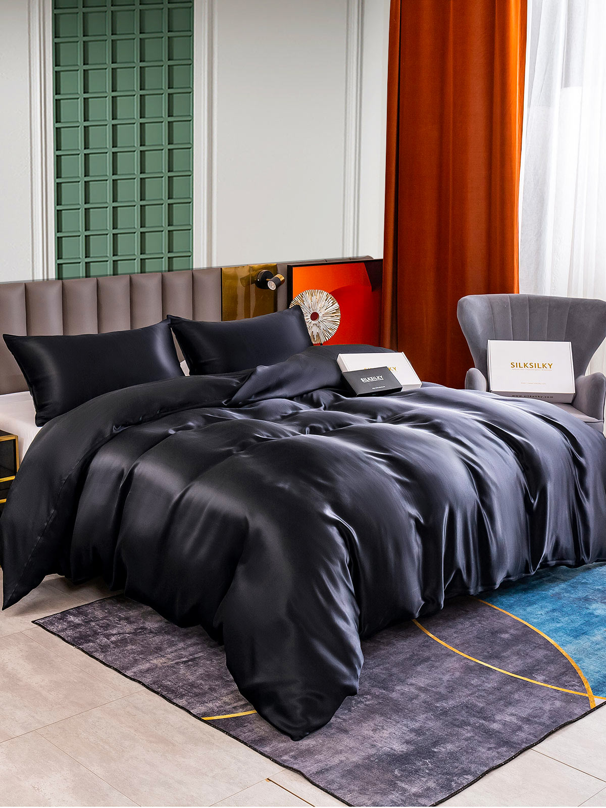 [Black] SilkSilky-UK 25Momme Bed Linen Set 001