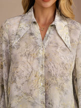 [Sage Blossom] SilkSilky-UK Long Sleeve Lapel Collar Blouse 005