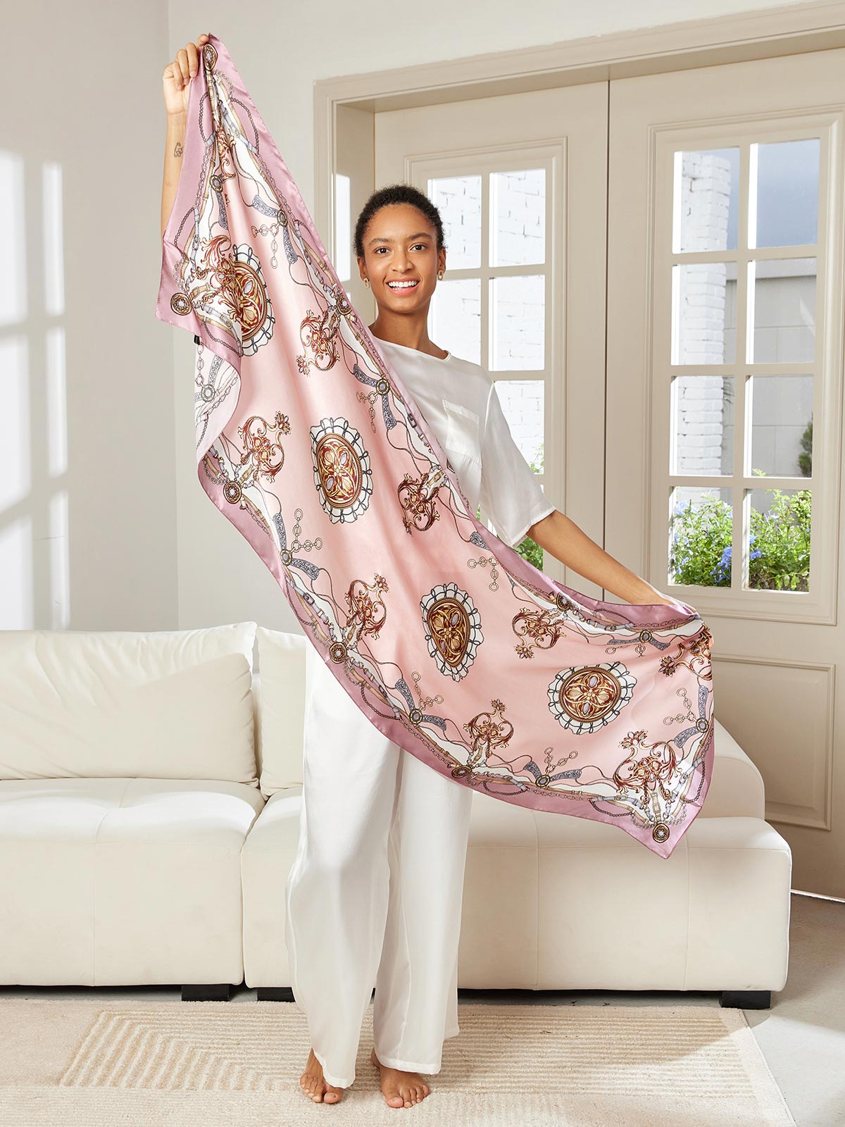 SilkSilky UK Pure Silk Scarf Pink 004