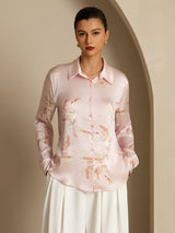 [Pink] SilkSilky-UK Long Sleeve Lapel Collar Women's Shirt 003