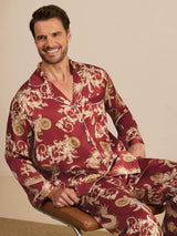 [Wine Dragon] SilkSilky-UK Long Sleeve Lapel Collar Men's Pyjamas 007