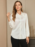 SilkSilky UK 19Momme Silk Long Sleeve Collar Women's Shirt White 005