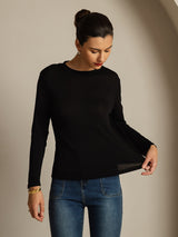 [Black] SilkSilky-UK Pure Silk Round Neck Women's T-Shirt 003
