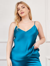 [Teal] SilkSilky-UK Spaghetti Strap V Neck Plus Size Camisole Top 003