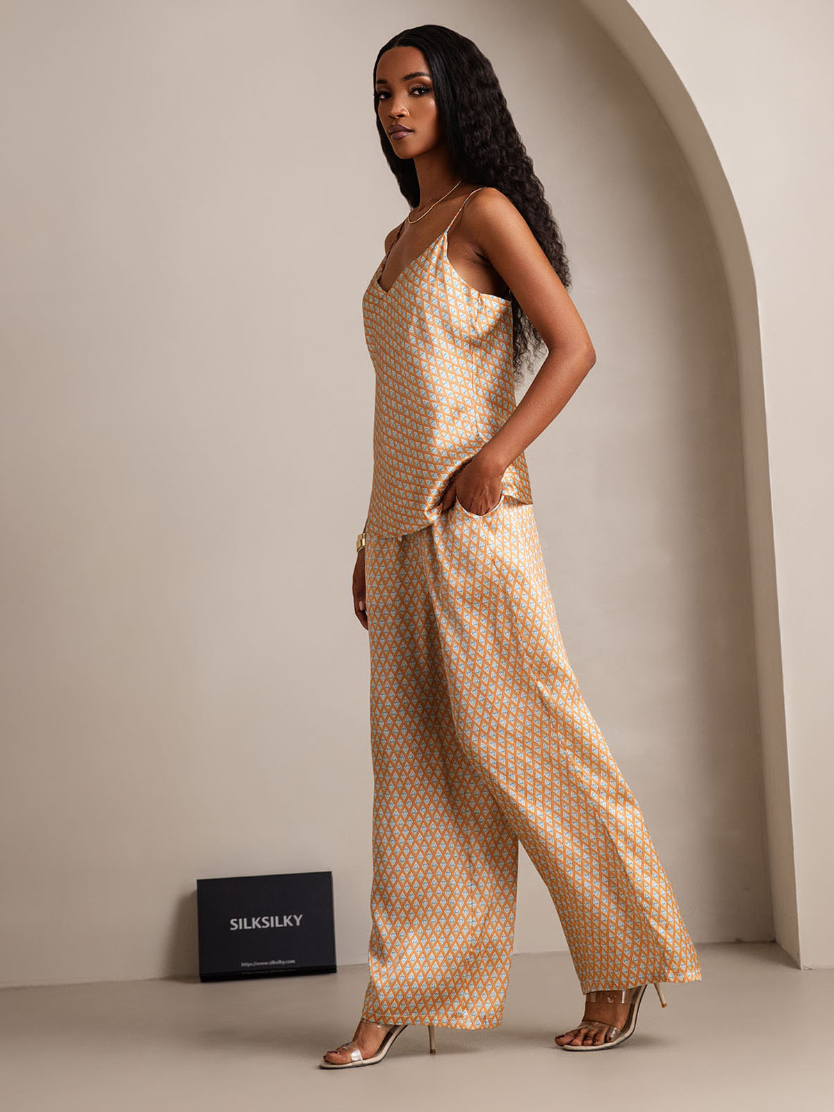 [Floral] SilkSilky-UK Pure Silk V Neck Camisole Set 007,