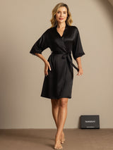 [Black] SilkSilky-UK Half Sleeve Women's Dressing Gown 005
