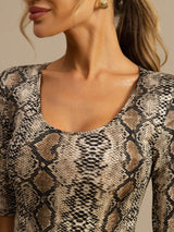 [Snakeskin] SilkSilky-UK 100% Silk Jersey Half Sleeve Scoop Neck Women's T-Shirt 006