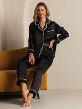 [Black] SilkSilky-UK Long Sleeve Notch Collar Women's Pyjamas 008