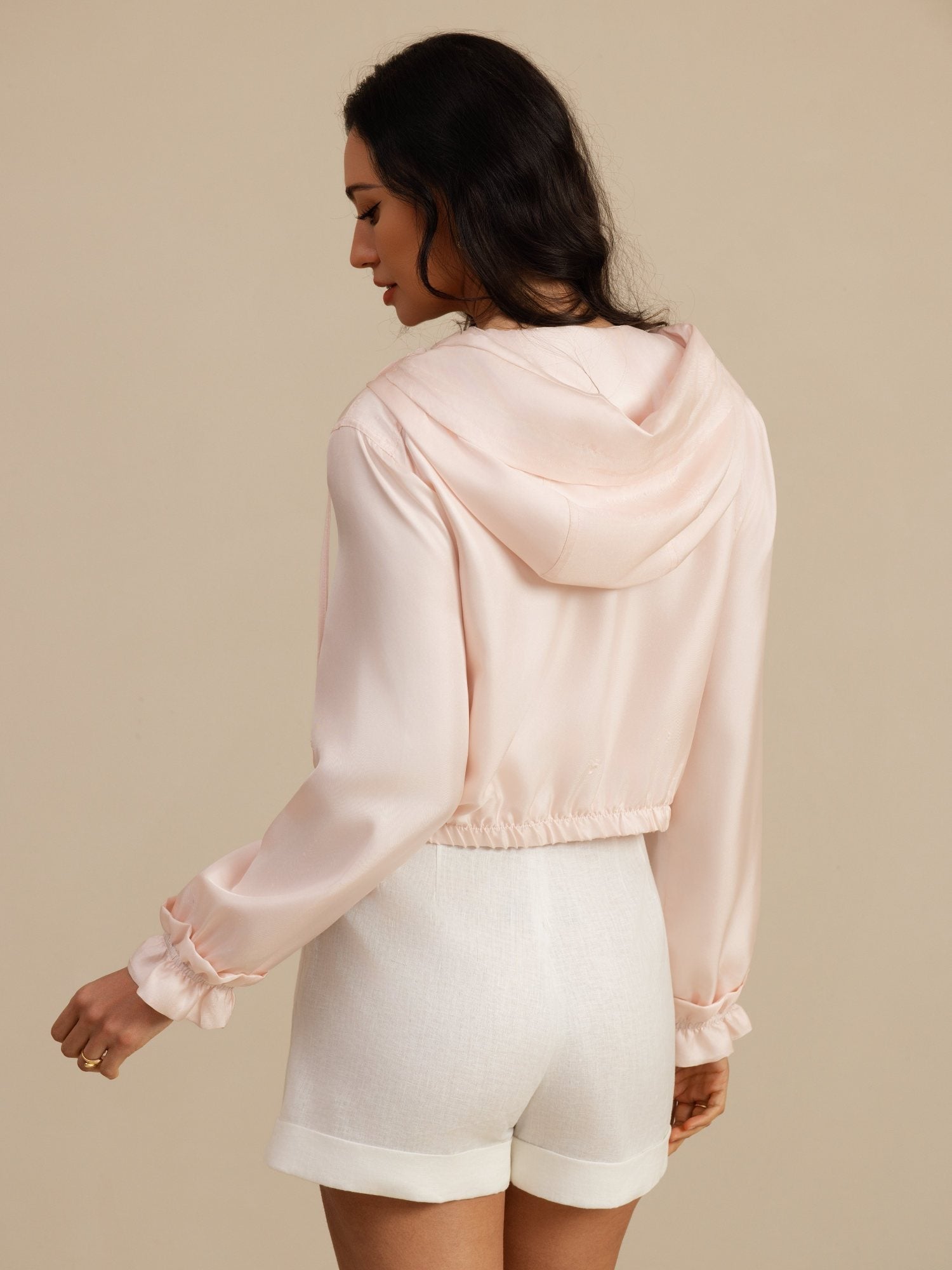 [Pink] SilkSilky-UK 18Momme Silk Satin Surah Long Sleeve High Neck Women's Outerwear 002