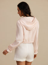 [Pink] SilkSilky-UK 18Momme Silk Satin Surah Long Sleeve High Neck Women's Outerwear 002