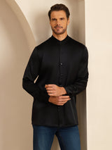 [Black] SilkSilky-UK Long Sleeve Stand Collar Men''s Shirt 006