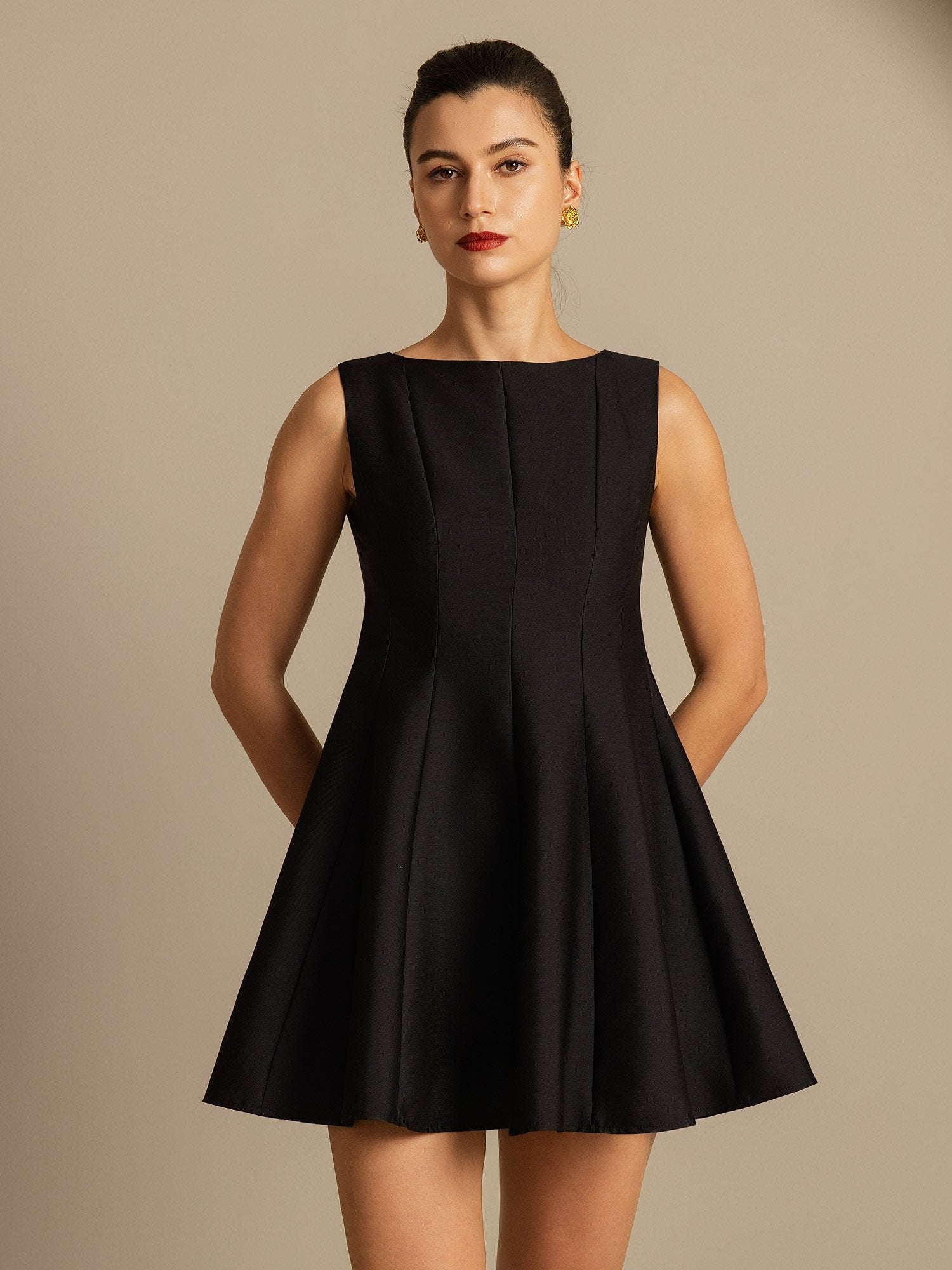 [Black] SilkSilky-UK 32Momme Silk-Wool Blend Dress 006,