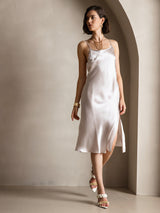 [Beige] SilkSilky-UK Spaghetti Strap Scoop Neck Dress 004
