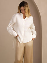 [White] SilkSilky-UK Long Sleeve Split Women's Blouse 001