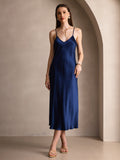 SilkSilky-UK Pure Silk Sleeveless Round Neck Dress DarkBlue 003