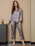 SilkSilky UK Pure Silk Long Sleeve Lapel Women's Pyjamas Gray 007