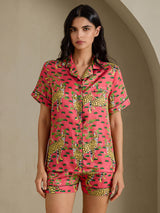 [Coral Serval] SilkSilky-UK Short Sleeve Notch Collar Women's Pyjamas 001