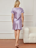 SilkSilky UK Pure Silk Short Sleeve Sweetheart Neck Nightdress Purple 002