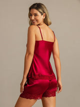 [Wine] SilkSilky-UK Spaghetti Strap V Neck Camisole Set 002