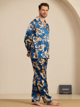 [Navy Dragon] SilkSilky-UK Long Sleeve Lapel Collar Men's Pyjamas 005