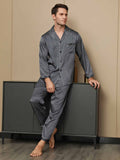 SilkSilky UK 19Momme Pure Silk Long Sleeve Lapel Men's Pyjamas DarkBlue 001