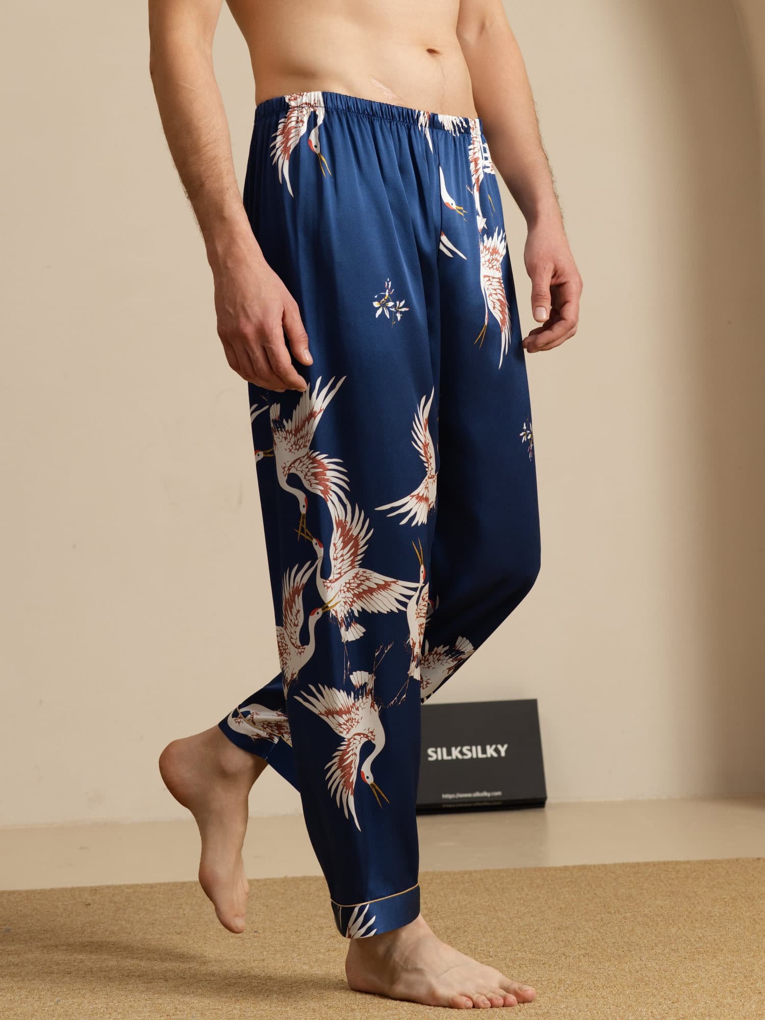 [Dark Blue] SilkSilky-UK 19Momme Mens Sleep Bottoms 004