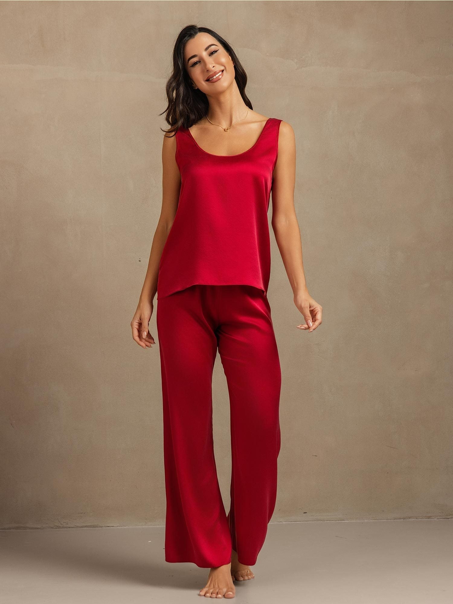 [Wine] SilkSilky-UK 19Momme Washable Silk Womens Pajamas 005,