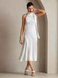 SilkSilky UK 19Momme Silk Sleeveless Tie Neck Dress White 007