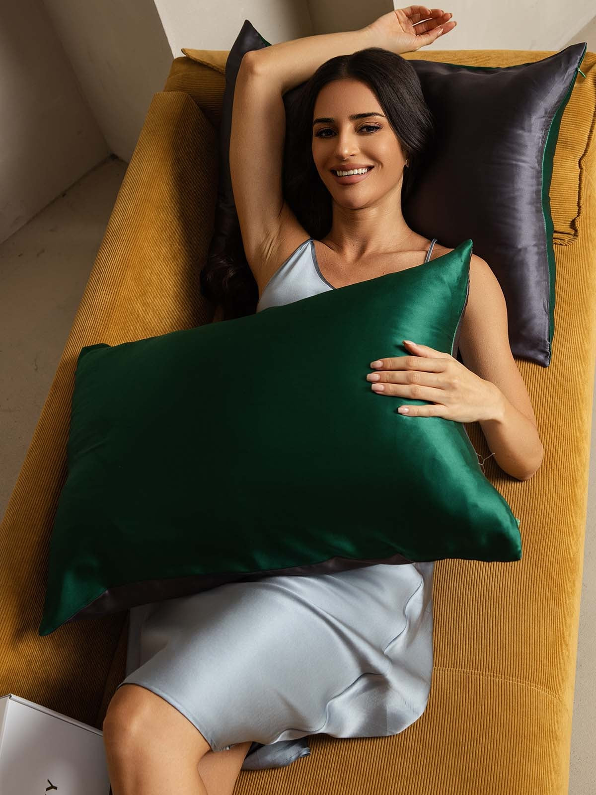 [DarkGreen+DarkGray] SilkSilky-UK 22Momme Pure Silk Pillowcase 004