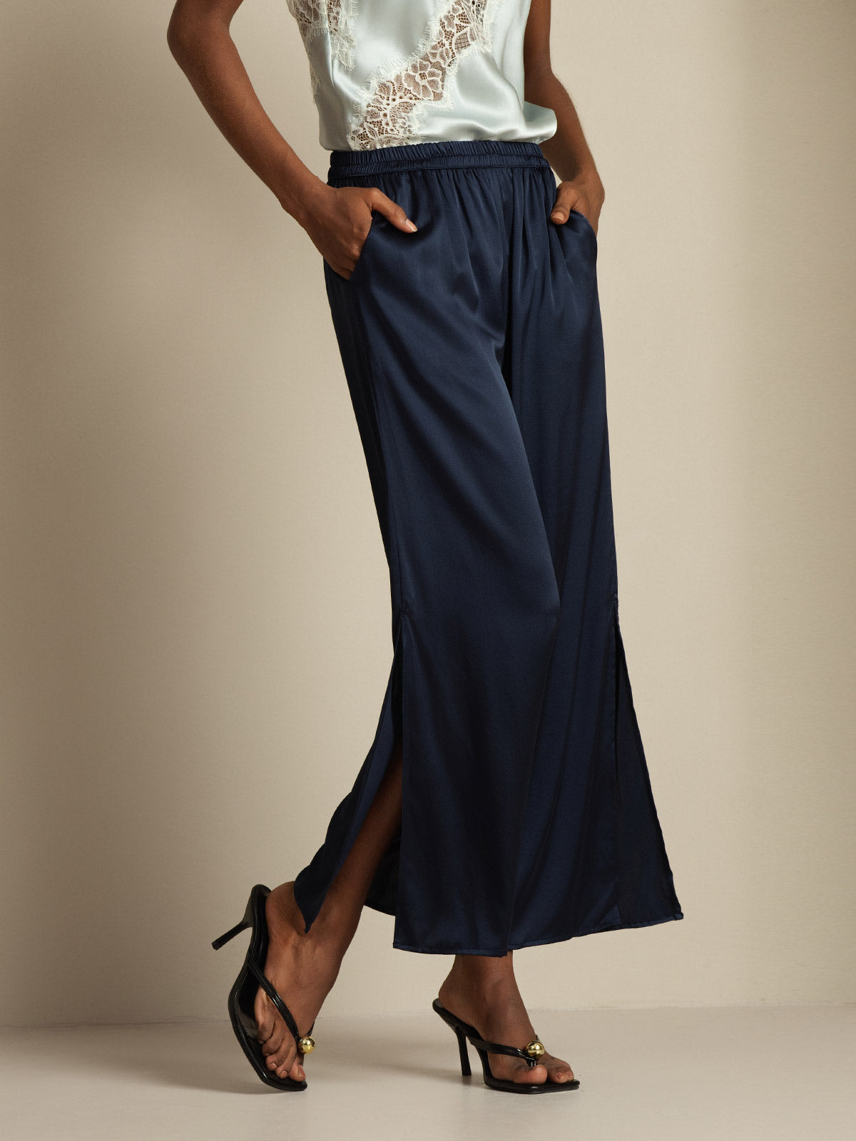 [Dark Blue] SilkSilky-UK 19Momme Silk Split Women's Pants 004